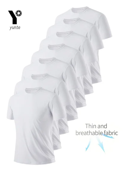 Round Neck T-Shirt 7-Piece White Ultra-Light Men's Quick-Drying Breathable Sweat-Absorbent Shirt Suitable for Fitness Gym and Ru